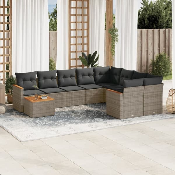 vidaXL sofasæt til haven 10 dele med hynder polyrattan grå