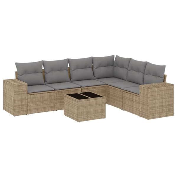 vidaXL sofasæt til haven 7 dele med hynder polyrattan beige