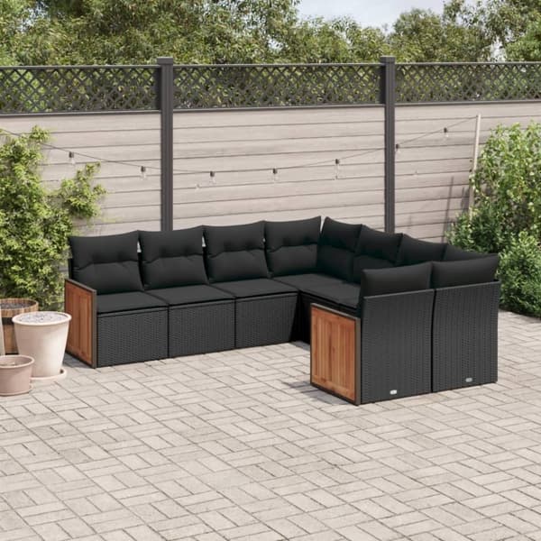 vidaXL sofasæt til haven 8 dele med hynder polyrattan sort