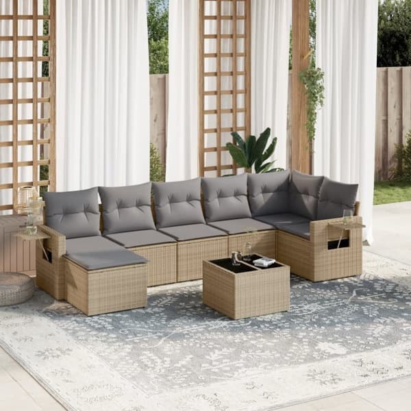 vidaXL sofasæt til haven 8 dele med hynder polyrattan beige