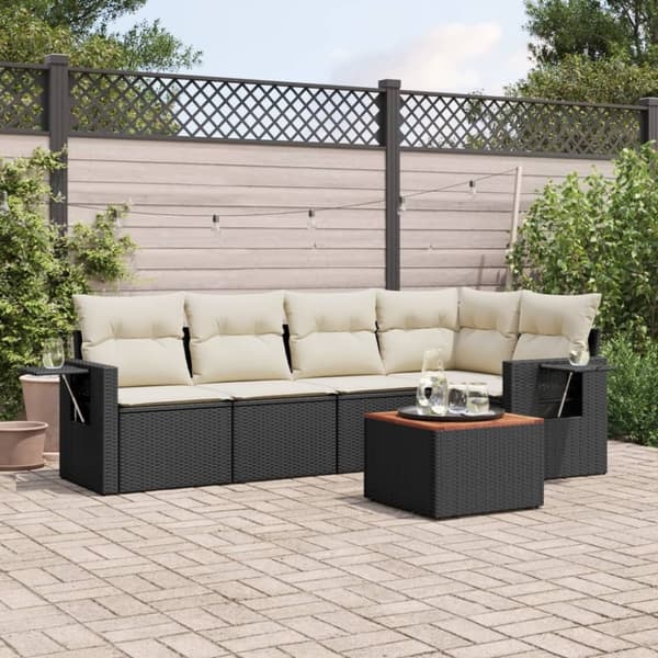 vidaXL sofasæt til haven 6 dele med hynder polyrattan sort