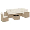 Miniatyrbillede 3 af 4: vidaXL sofasæt til haven 7 dele med hynder polyrattan beige