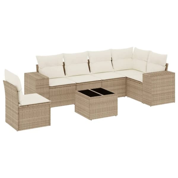 vidaXL sofasæt til haven 7 dele med hynder polyrattan beige