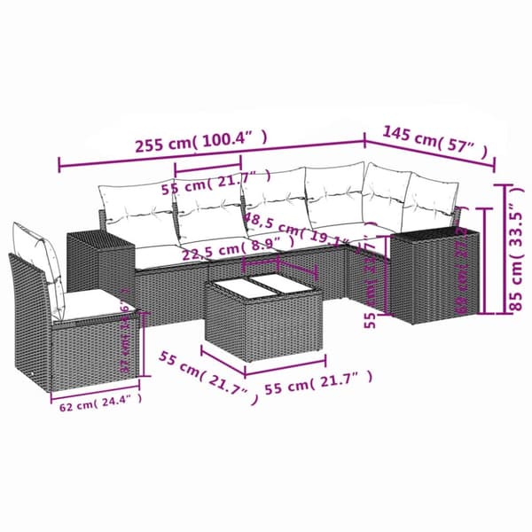 vidaXL sofasæt til haven 7 dele med hynder polyrattan beige