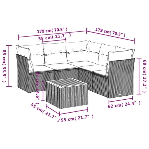 vidaXL sofasæt til haven 6 dele med hynder polyrattan beige