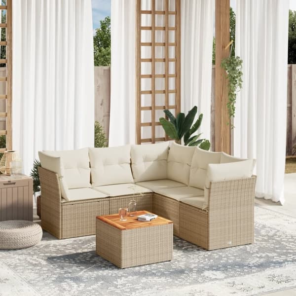 vidaXL sofasæt til haven 6 dele med hynder polyrattan beige