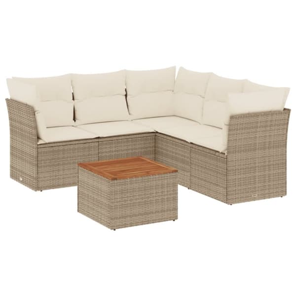 vidaXL sofasæt til haven 6 dele med hynder polyrattan beige