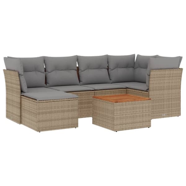 vidaXL havesofasæt 7 dele med hynder polyrattan beige