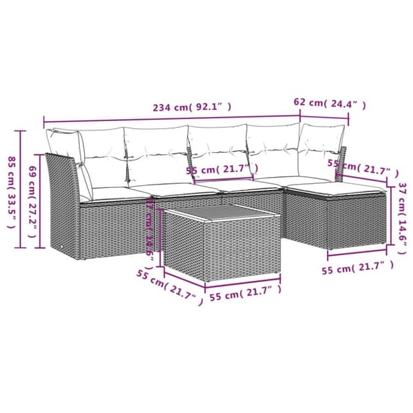 vidaXL sofasæt til haven 6 dele med hynder polyrattan beige