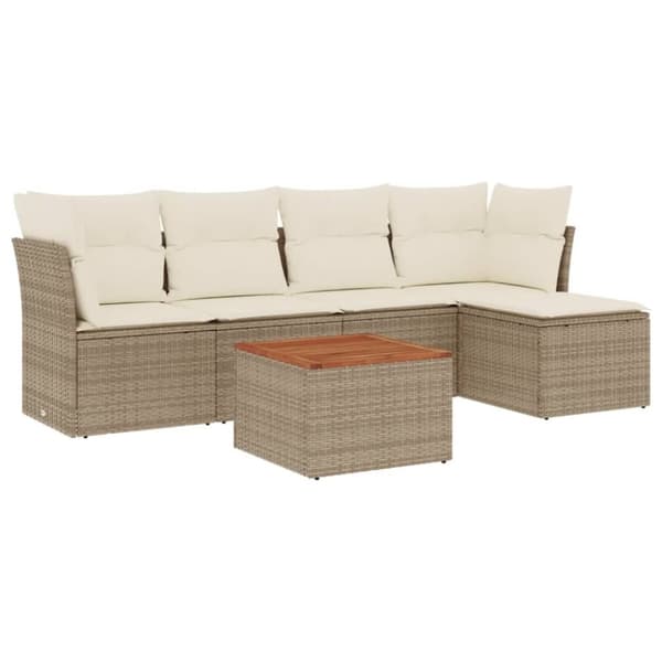 vidaXL sofasæt til haven 6 dele med hynder polyrattan beige