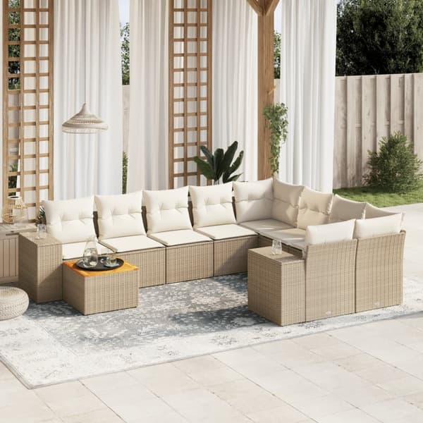 vidaXL sofasæt til haven 10 dele med hynder polyrattan beige