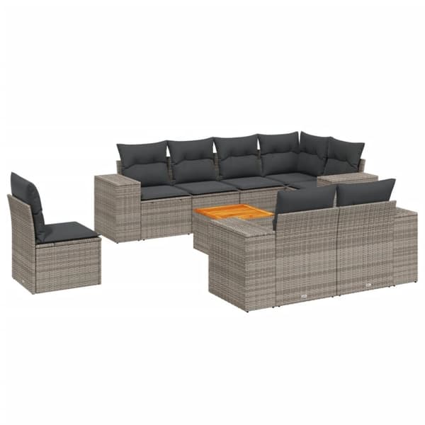 vidaXL sofasæt til haven 9 dele med hynder polyrattan grå