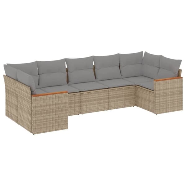 vidaXL sofasæt til haven 7 dele med hynder polyrattan beige