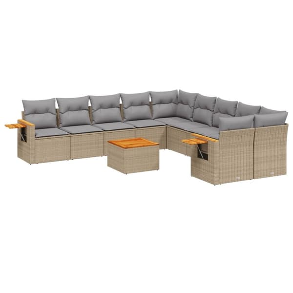vidaXL sofasæt til haven 11 dele med hynder polyrattan beige