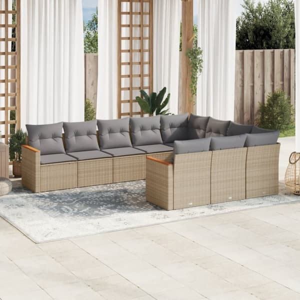 vidaXL sofasæt til haven 10 dele med hynder polyrattan beige