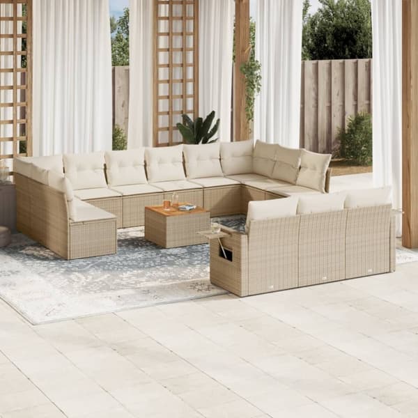 vidaXL sofasæt til haven 14 dele med hynder polyrattan beige