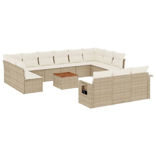 vidaXL sofasæt til haven 14 dele med hynder polyrattan beige