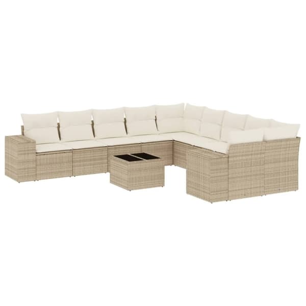 vidaXL sofasæt til haven 11 dele med hynder polyrattan beige