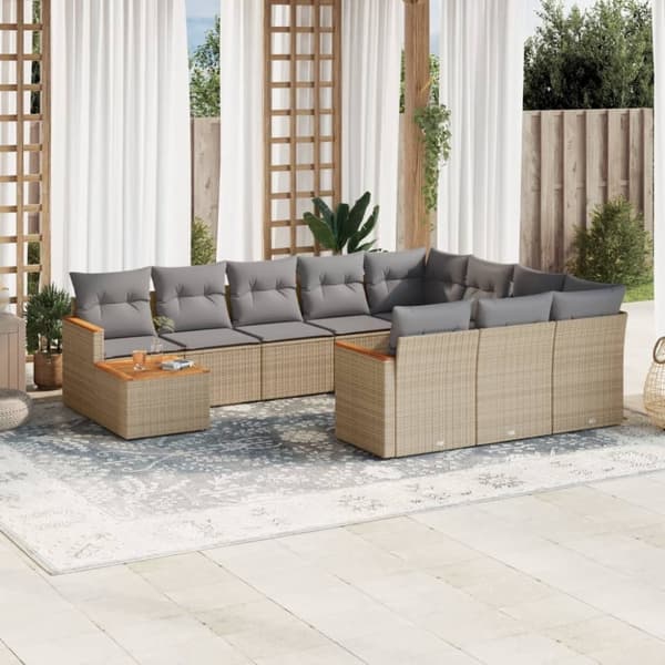 vidaXL sofasæt til haven 11 dele med hynder polyrattan beige