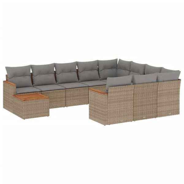 vidaXL sofasæt til haven 11 dele med hynder polyrattan beige