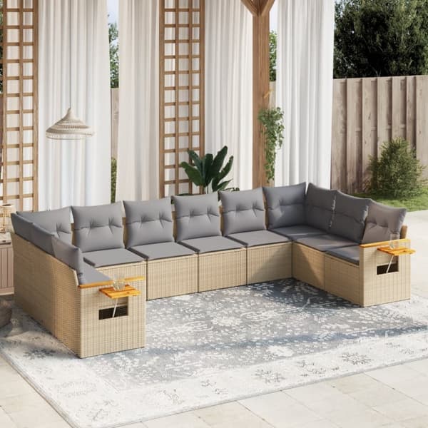 vidaXL sofasæt til haven 10 dele med hynder polyrattan beige