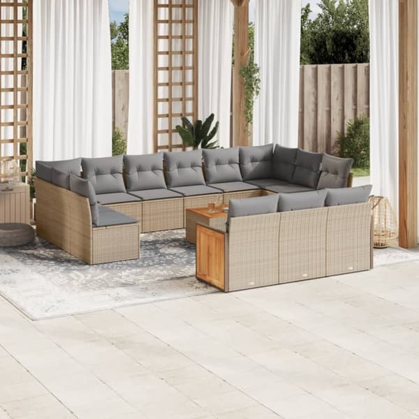 vidaXL sofasæt til haven 14 dele med hynder polyrattan beige