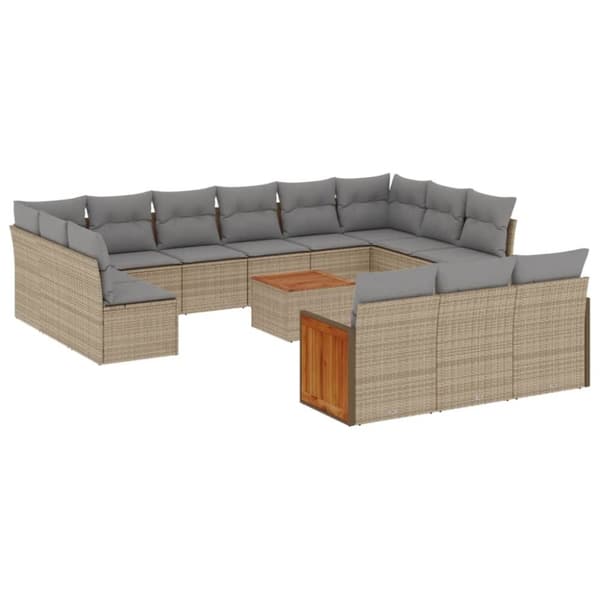 vidaXL sofasæt til haven 14 dele med hynder polyrattan beige
