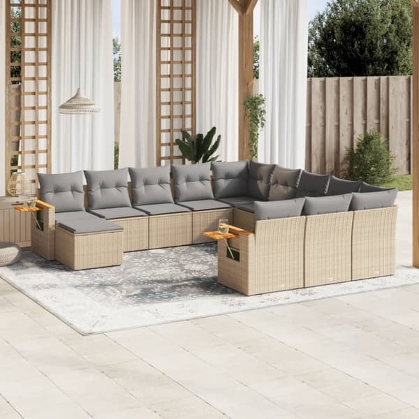 vidaXL sofasæt til haven 11 dele med hynder polyrattan beige