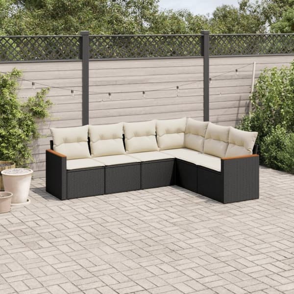 vidaXL sofasæt til haven 6 dele med hynder polyrattan sort
