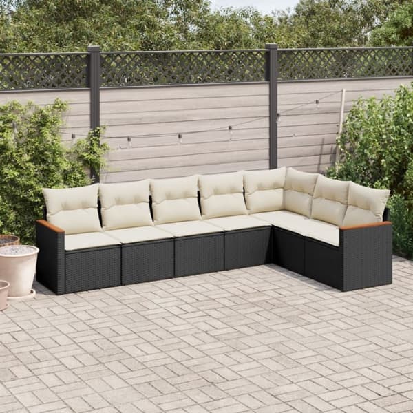 vidaXL sofasæt til haven 7 dele med hynder polyrattan sort