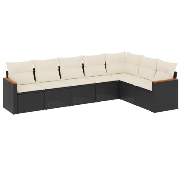 vidaXL sofasæt til haven 7 dele med hynder polyrattan sort