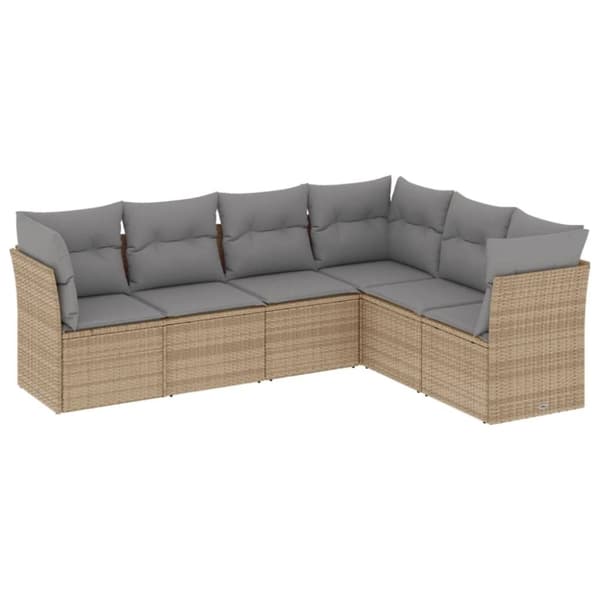 vidaXL Soffgrupp för trädgården med dynor 6 delar beige konstrotting