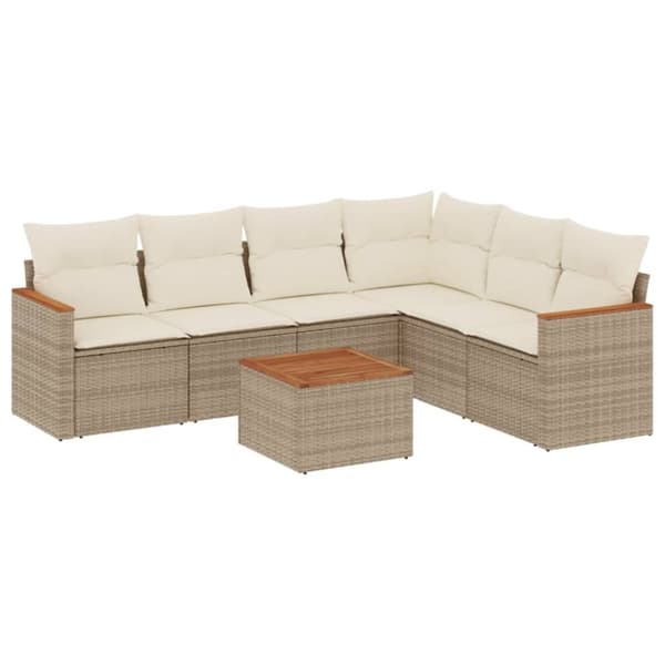 vidaXL sofasæt til haven 7 dele med hynder polyrattan beige