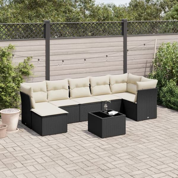 vidaXL sofasæt til haven 8 dele med hynder polyrattan sort