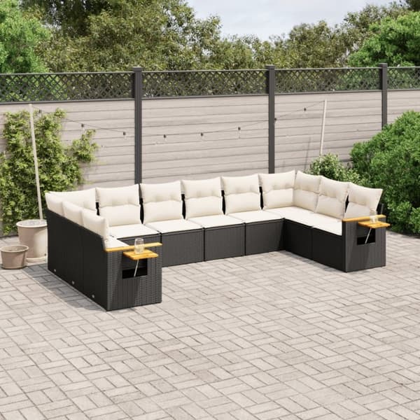 vidaXL sofasæt til haven 10 dele med hynder polyrattan sort