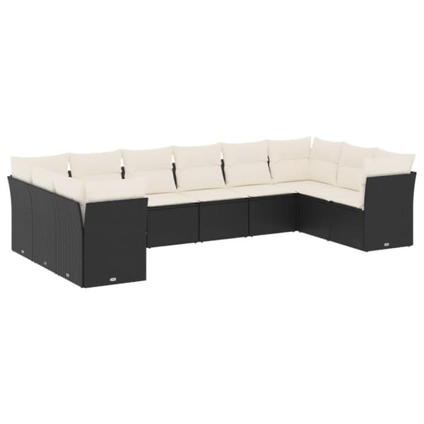 vidaXL sofasæt til haven 10 dele med hynder polyrattan sort