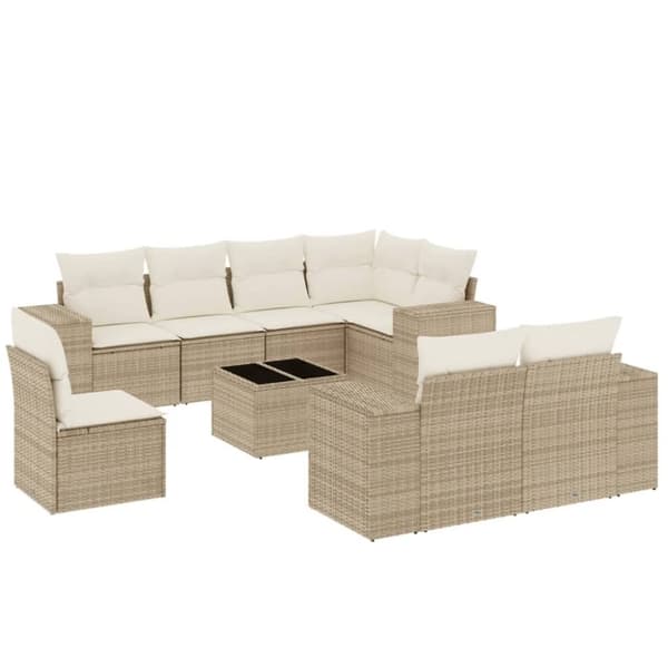 vidaXL Soffgrupp för trädgården med dynor 9 delar beige konstrotting
