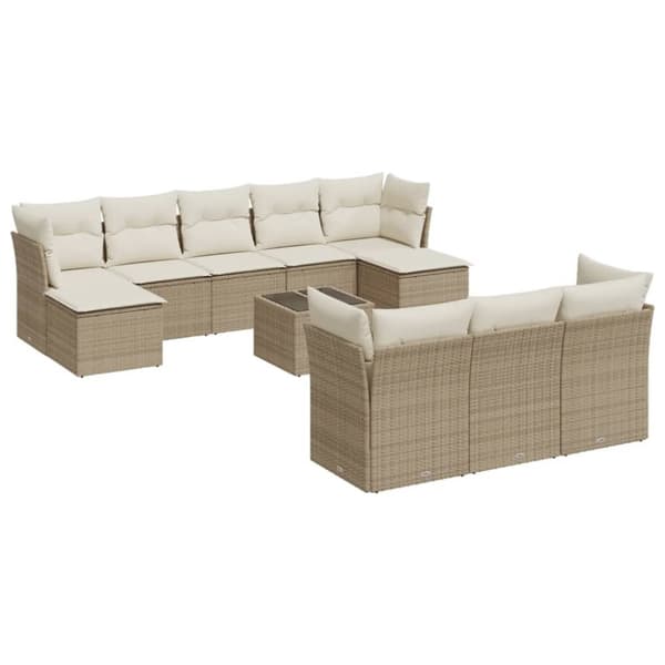 vidaXL Loungegrupp för trädgården m. dynor 11 delar beige konstrotting