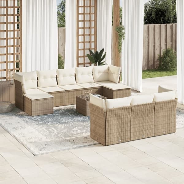 vidaXL Loungegrupp för trädgården m. dynor 11 delar beige konstrotting