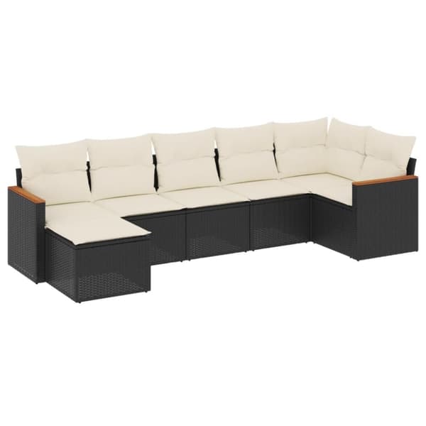 vidaXL sofasæt til haven 7 dele med hynder polyrattan sort