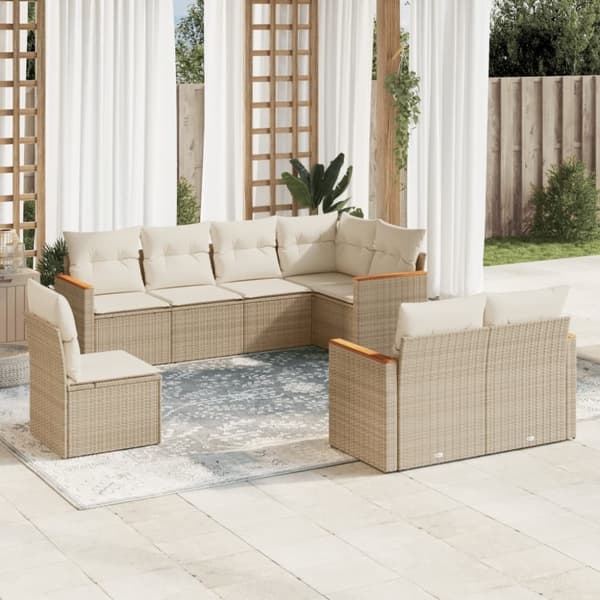 vidaXL sofasæt til haven 8 dele med hynder polyrattan beige