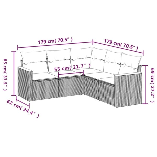 vidaXL sofasæt til haven 5 dele med hynder polyrattan beige