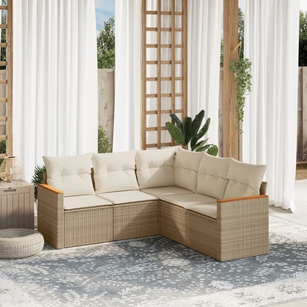 vidaXL sofasæt til haven 5 dele med hynder polyrattan beige