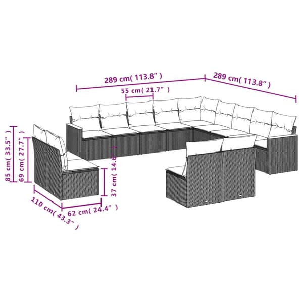 vidaXL sofasæt til haven 13 dele med hynder polyrattan beige