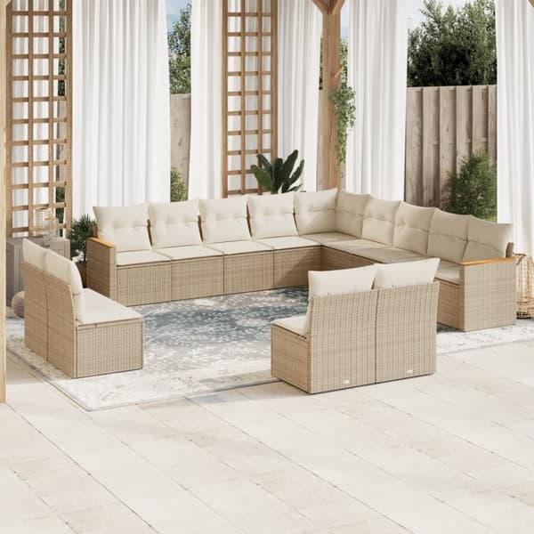 vidaXL sofasæt til haven 13 dele med hynder polyrattan beige