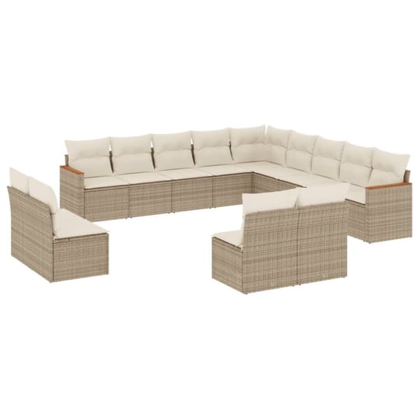 vidaXL sofasæt til haven 13 dele med hynder polyrattan beige