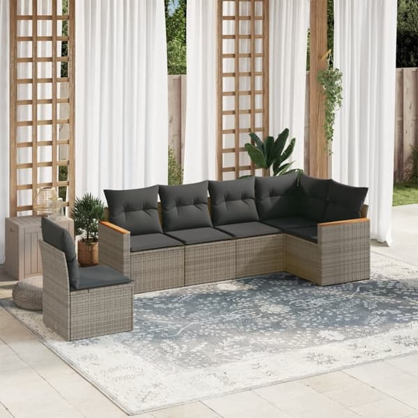 vidaXL sofasæt til haven 6 dele med hynder polyrattan grå