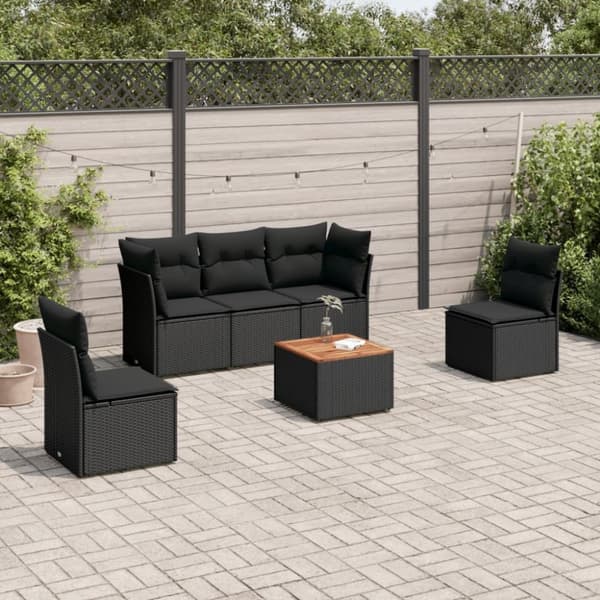 vidaXL sofasæt til haven 6 dele med hynder polyrattan sort