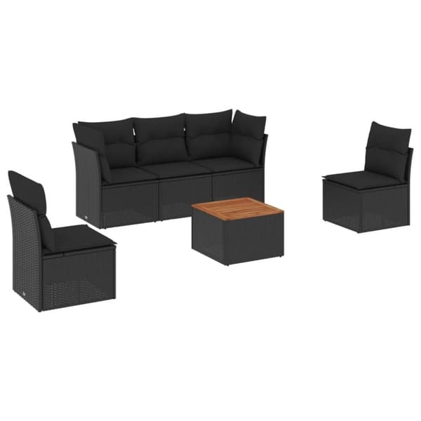 vidaXL sofasæt til haven 6 dele med hynder polyrattan sort