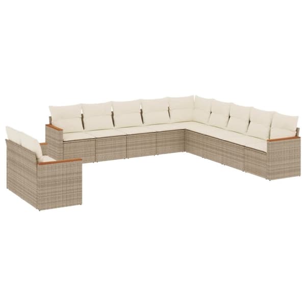 vidaXL Loungegrupp för trädgården m. dynor 11 delar beige konstrotting